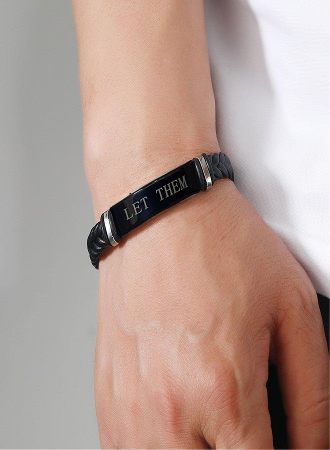 BlingNook Let Them Infinity Leather Bracelet, Self Worth Motivation Bracelet Stainless Steel Black Braided Leather Bangle Bracelets Handmade Engraved Inspirational Friendship Jewelry Gift for Men(Style B) - Image 3