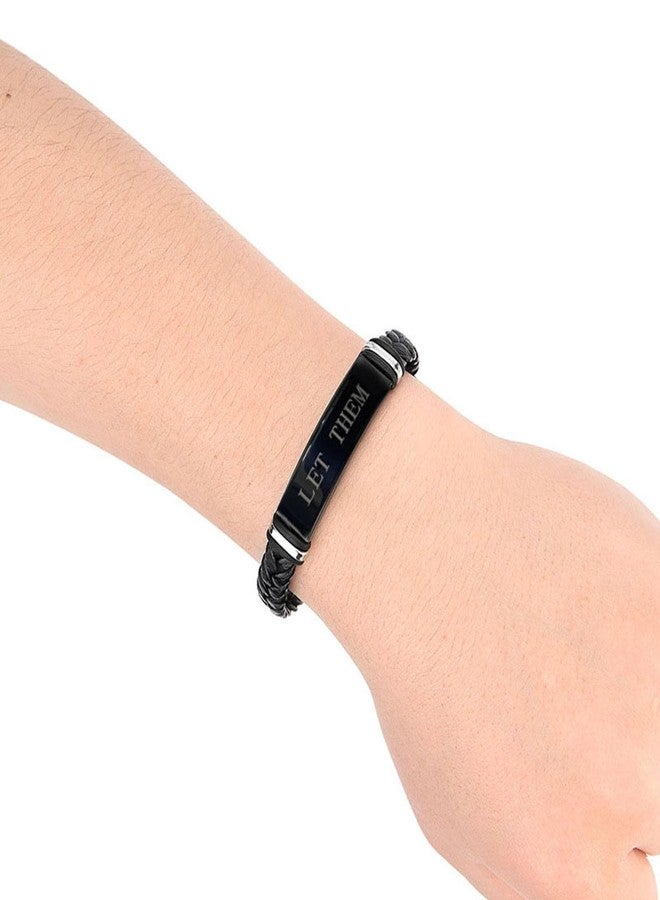 BlingNook Let Them Infinity Leather Bracelet, Self Worth Motivation Bracelet Stainless Steel Black Braided Leather Bangle Bracelets Handmade Engraved Inspirational Friendship Jewelry Gift for Men(Style B) - Image 2