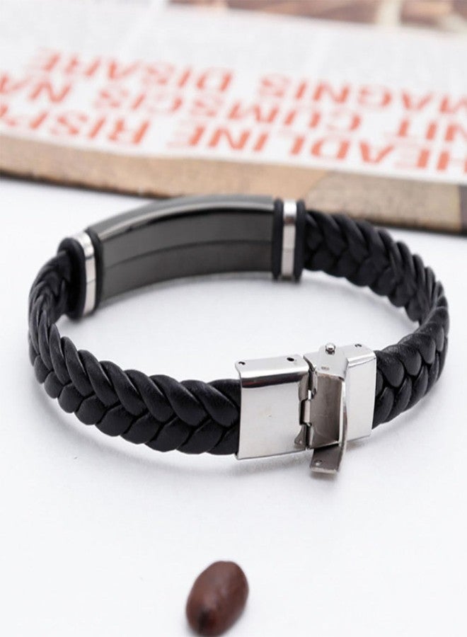 BlingNook Let Them Infinity Leather Bracelet, Self Worth Motivation Bracelet Stainless Steel Black Braided Leather Bangle Bracelets Handmade Engraved Inspirational Friendship Jewelry Gift for Men(Style B) - Image 5