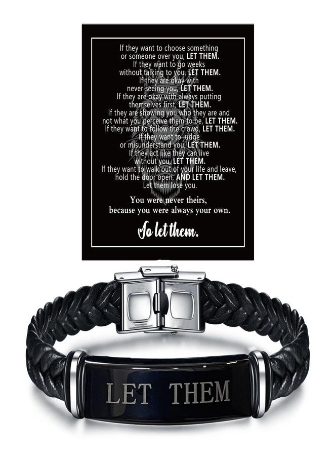 BlingNook Let Them Infinity Leather Bracelet, Self Worth Motivation Bracelet Stainless Steel Black Braided Leather Bangle Bracelets Handmade Engraved Inspirational Friendship Jewelry Gift for Men(Style B) - Image 1