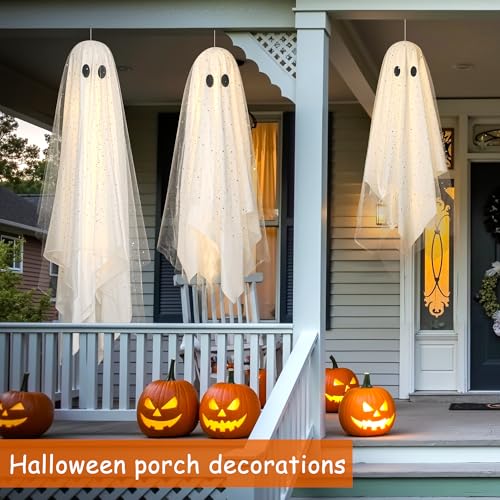 AYGXU Halloween Decorations outdoor/indoor-3pcs Hanging Ghost Decor with Light,Halloween Ornaments,Hallowee n Decor for Tree,Yard,Window,Garden - Image 3