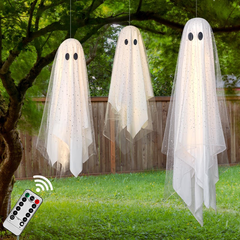 AYGXU Halloween Decorations outdoor/indoor-3pcs Hanging Ghost Decor with Light,Halloween Ornaments,Hallowee n Decor for Tree,Yard,Window,Garden - Image 5