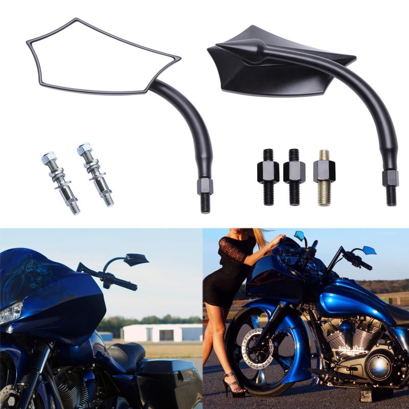 JMTBNO Black 8mm Motorcycle Rear View Mirrors Fits For Road King Street Glide Softail Electra Glide Road Glide Dyna Softail 19822018 2019 2020