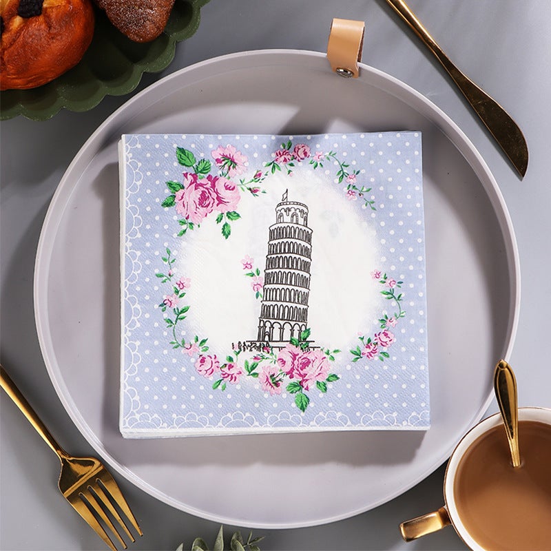 Supply Spot New Leaves Color Printing Napkin Paper Towel Western Restaurant Bakery For Facial Tissue - Image 1