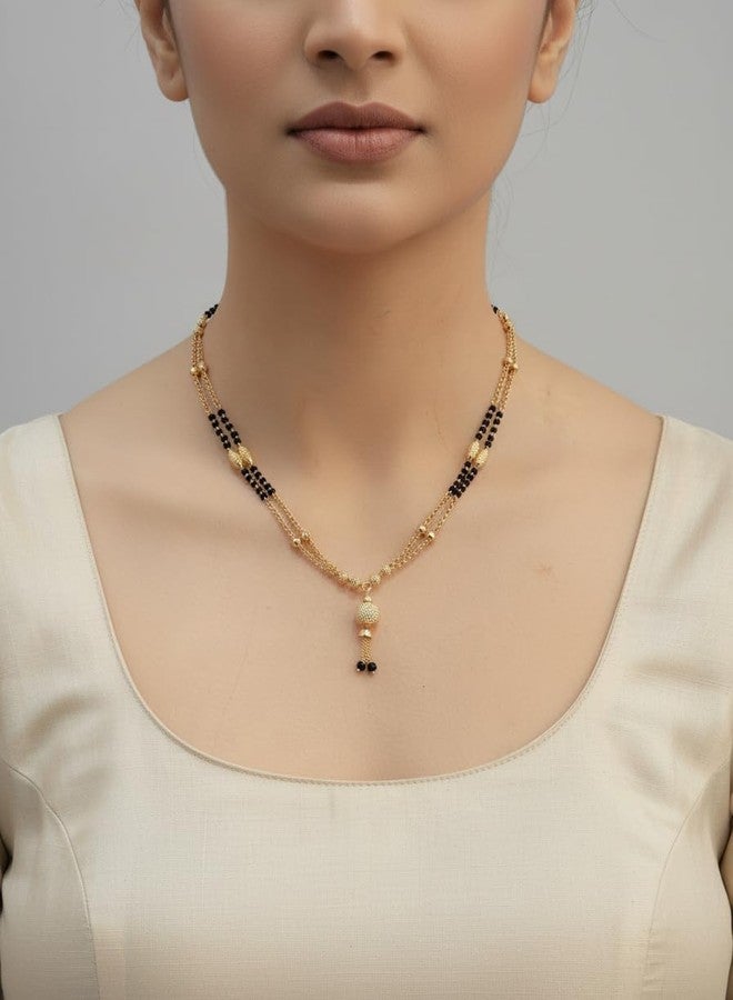 JHB Traditional Tanmaniya Designer Mangalsutra Black Beads Short Chain For Women - Image 3