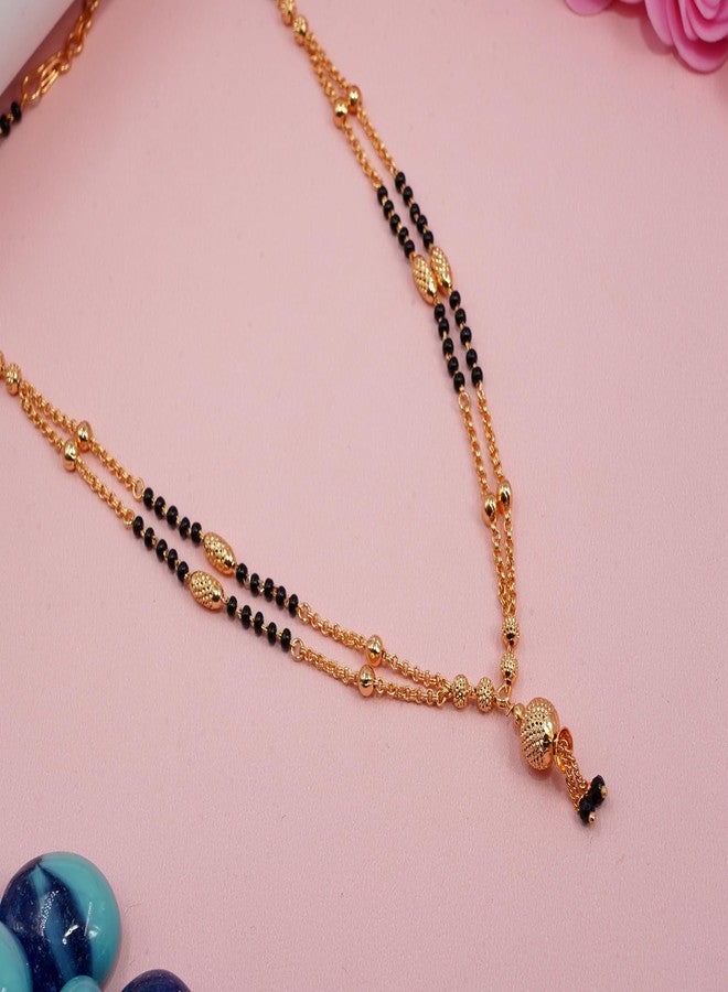 JHB Traditional Tanmaniya Designer Mangalsutra Black Beads Short Chain For Women - Image 2