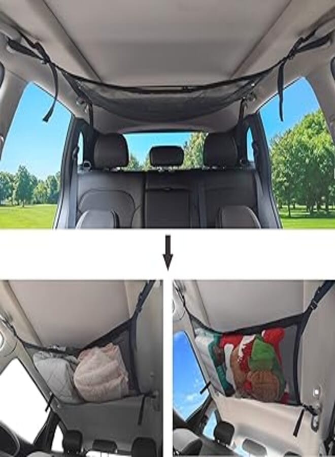 Holiberty Car Ceiling Cargo Net Pocket Interior Overhead Roof Top Bag Polyester Hanging Sundries Storage Organizer Car Net for Jeep Van SUV Trunk