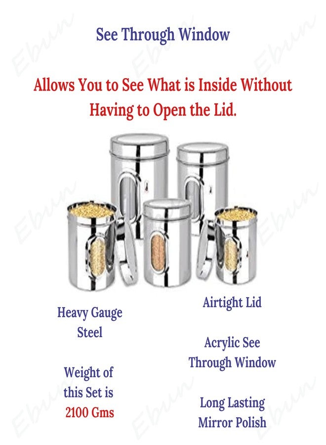Ebun Heavy Gauge See Through Stainless Steel Containers for Kitchen|Steel Container with Lid|Steel Airtight Container|Kitchen Storage Containers Set S - Image 5