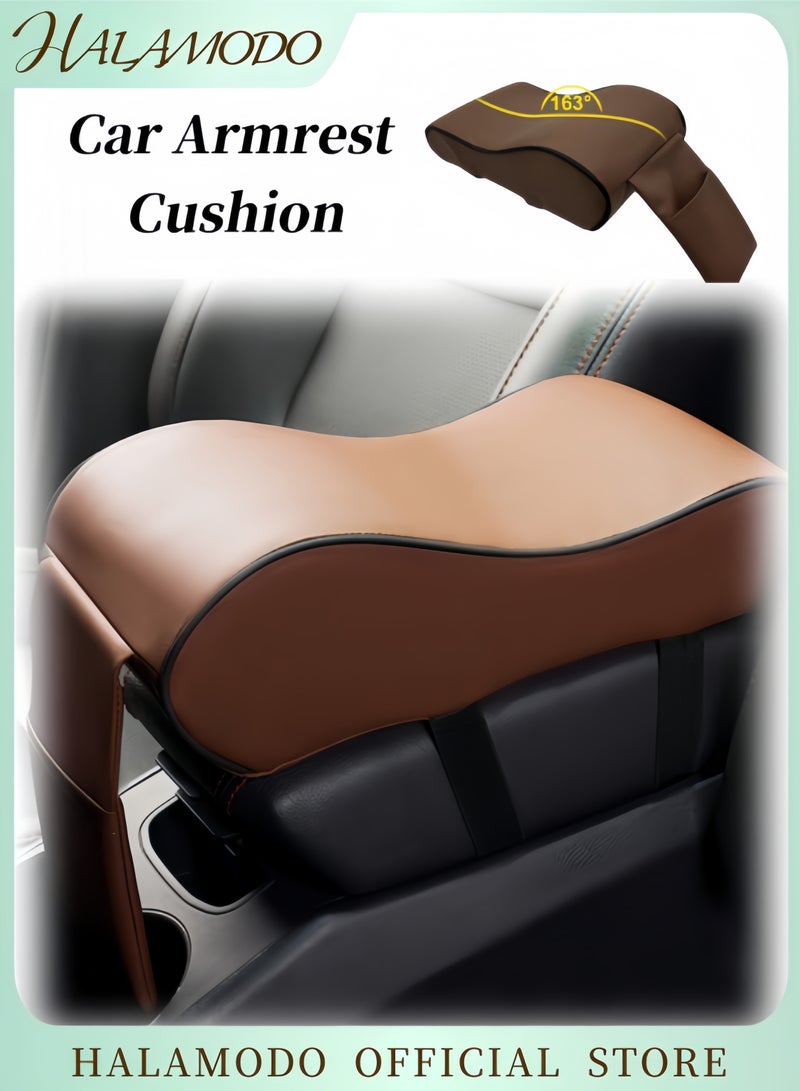 هالامودو غطاء لوحة التحكم المركزية للسيارة مع حقيبة تخزين الهاتف، وسادة مسند ذراع السيارة، وسادة مسند ذراع السيارة من الإسفنج الناعم، وسادة مسند ذراع السيارة، وسادة مبطنة من الجلد، ملحقات سيارات عالمية - Image 1