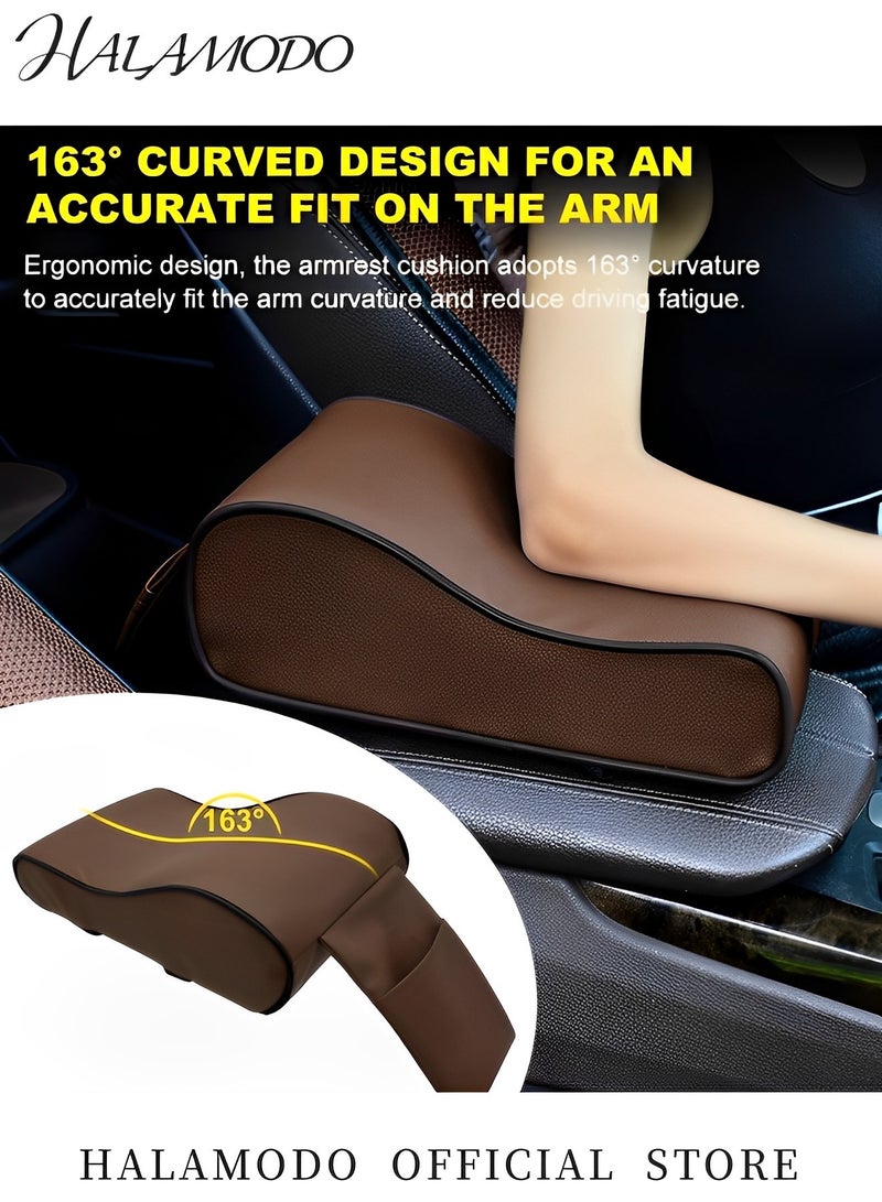 هالامودو غطاء لوحة التحكم المركزية للسيارة مع حقيبة تخزين الهاتف، وسادة مسند ذراع السيارة، وسادة مسند ذراع السيارة من الإسفنج الناعم، وسادة مسند ذراع السيارة، وسادة مبطنة من الجلد، ملحقات سيارات عالمية - Image 3