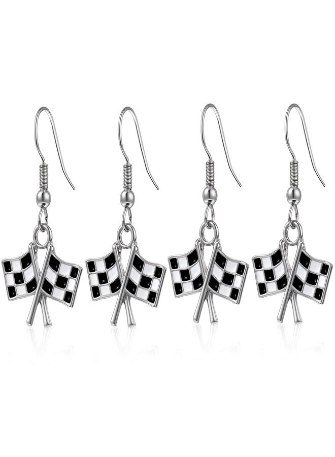 Clofiak 2 Pairs Checkered Flag Earrings for Women, Black and White Racing Earrings Charm Dangle, Race Car Earring for Racing Fans and Race Day Accessories - Image 1