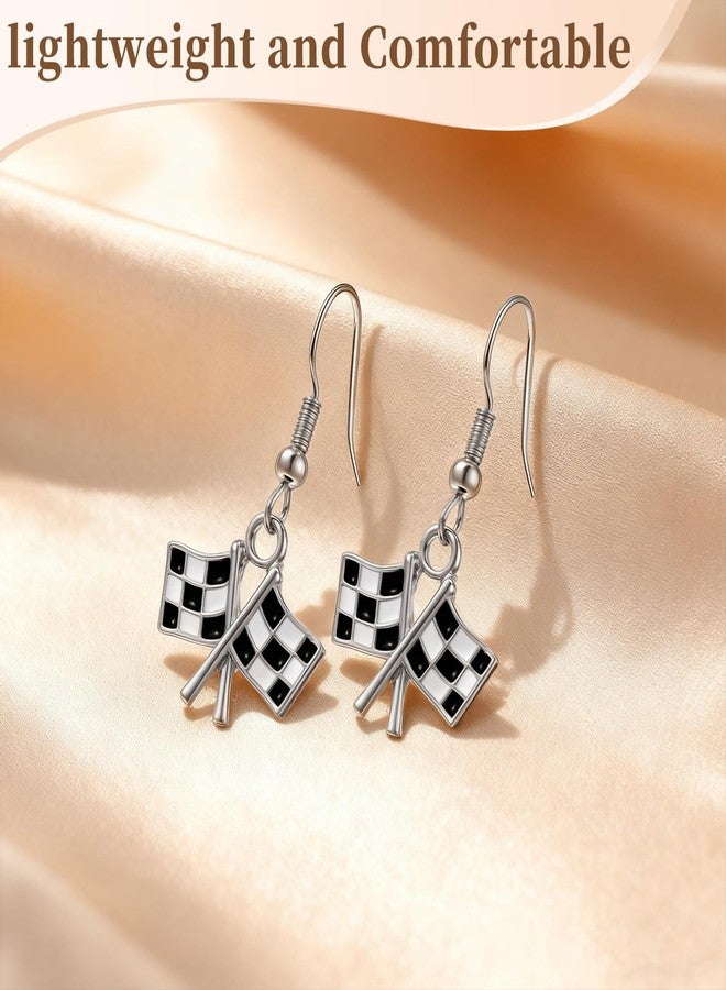 Clofiak 2 Pairs Checkered Flag Earrings for Women, Black and White Racing Earrings Charm Dangle, Race Car Earring for Racing Fans and Race Day Accessories - Image 3