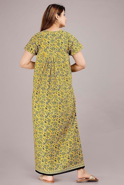 YUKATA Nighty for Women Cotton Printed Maxi Gown Ankle Length Nighty Night Dress Gown for Women Maxi - Free Size (Pack of 2) (Free Size, Light&Musterd) - Image 4