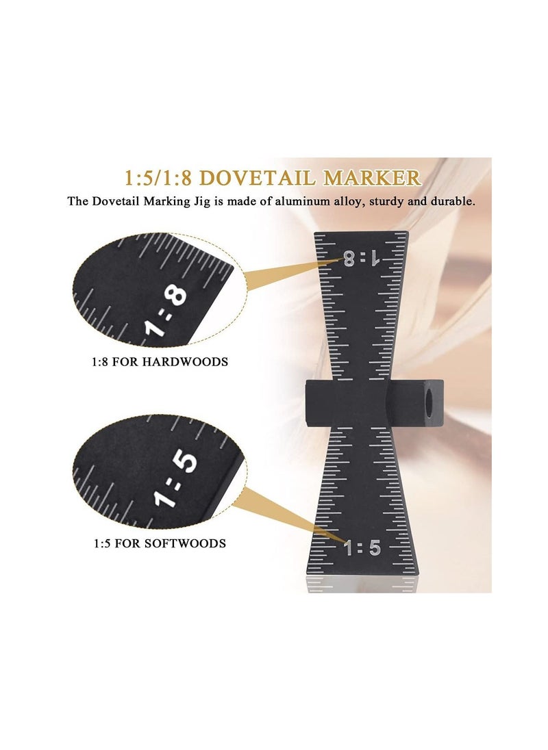 SYOSI - Dovetail Marker, Wood Dovetail Tool, Aluminum Alloy Dovetail Marking, Hand Cut Wood Joints Accurate Dovetail Ruler Marker, Dovetail Gauge Template with Scale 1:5/1:8 for Woodworking (6.4*2.2*1.8) - Image 1