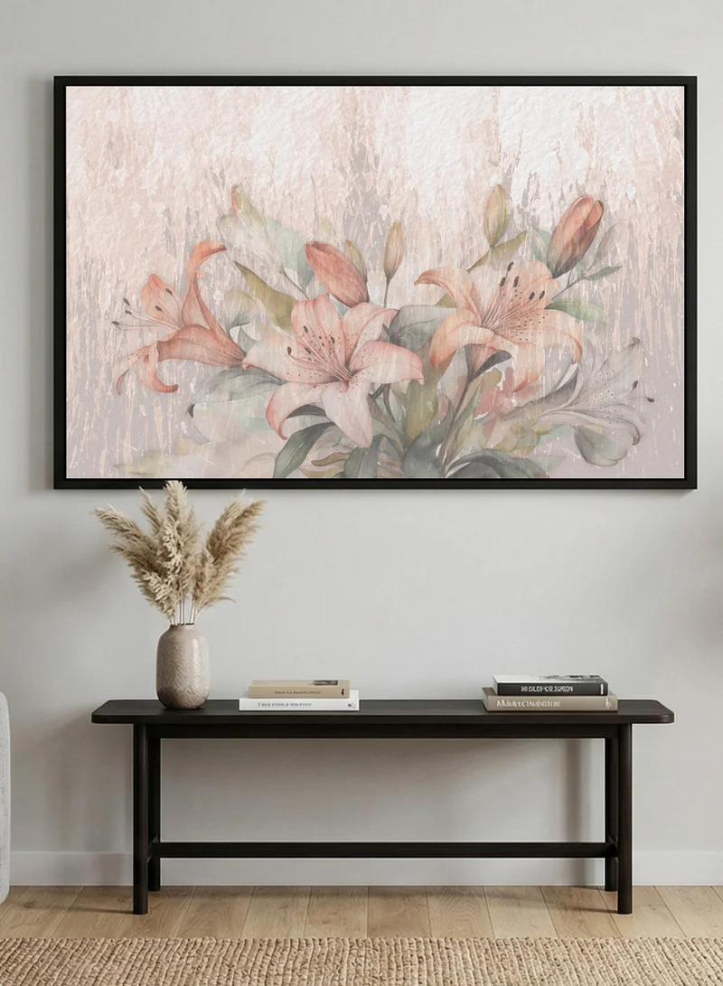 LOWHA Canvas Wall Art Stretched Over Wooden Frame with Black Floating Frame and Flowers Abstract Design