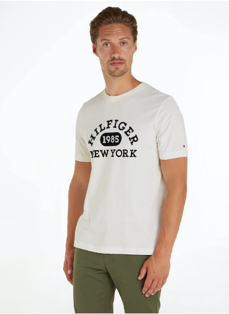 TOMMY HILFIGER Men's Monotype College Logo Crew Neck T-Shirt -  Cotton, White