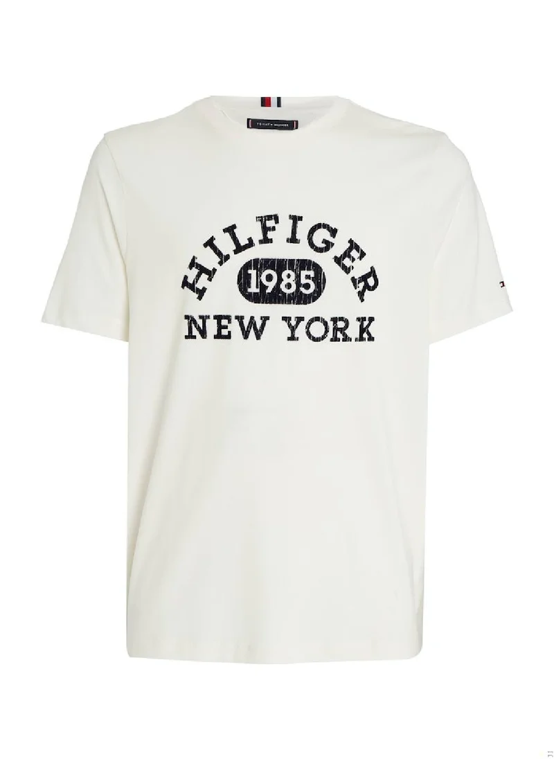 TOMMY HILFIGER Men's Monotype College Logo Crew Neck T-Shirt -  Cotton, White