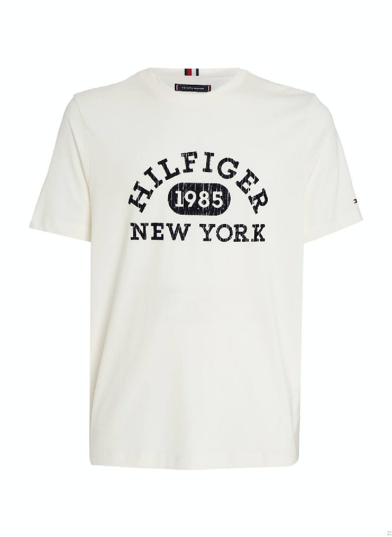 TOMMY HILFIGER Men's Monotype College Logo Crew Neck T-Shirt -  Cotton, White  - Image 2