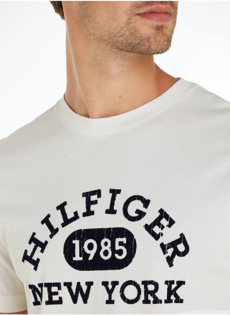 TOMMY HILFIGER Men's Monotype College Logo Crew Neck T-Shirt -  Cotton, White  - Image 5