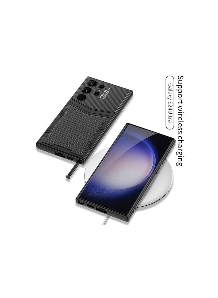Aookay Case for Samsung Galaxy S24 Ultra Case with Pen, Luxury Leather Shockproof Drop-proof Phone Cover, Support Wireless Char-ging Cover for S24 Ultra (Not Original Pen)(Brushed Black)  - Image 4