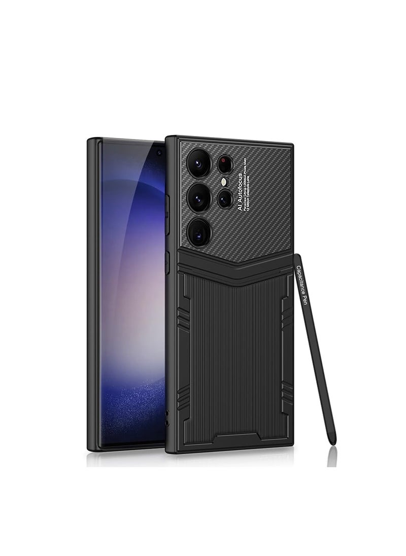 Aookay Case for Samsung Galaxy S24 Ultra Case with Pen, Luxury Leather Shockproof Drop-proof Phone Cover, Support Wireless Char-ging Cover for S24 Ultra (Not Original Pen)(Brushed Black)  - Image 1