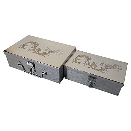 GvanyS Steel Storage Boxes,Cash, Pooja Peti,Organizer,Safe Locker Box 8 inch & 9 Inch, Storage Box (Steel) With Laser Print Design (Smal & Medium) - Image 4