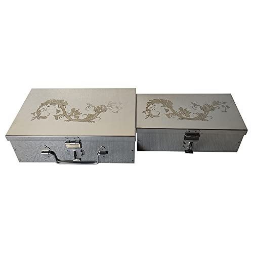 GvanyS Steel Storage Boxes,Cash, Pooja Peti,Organizer,Safe Locker Box 8 inch & 9 Inch, Storage Box (Steel) With Laser Print Design (Smal & Medium) - Image 3