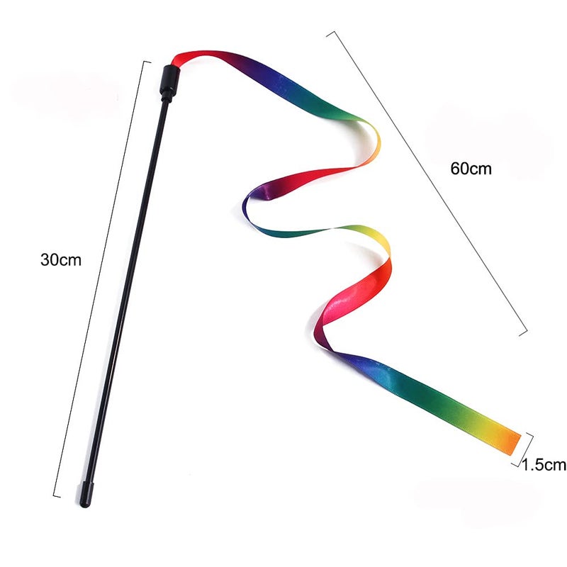 Qpets® ® 2 Pcs Cat Rainbow Wand Toys,Satin & Elastic Teaser for Kittens & Adult Cats - Indoor Exercise, Fun Games, Stress Relief - Image 2