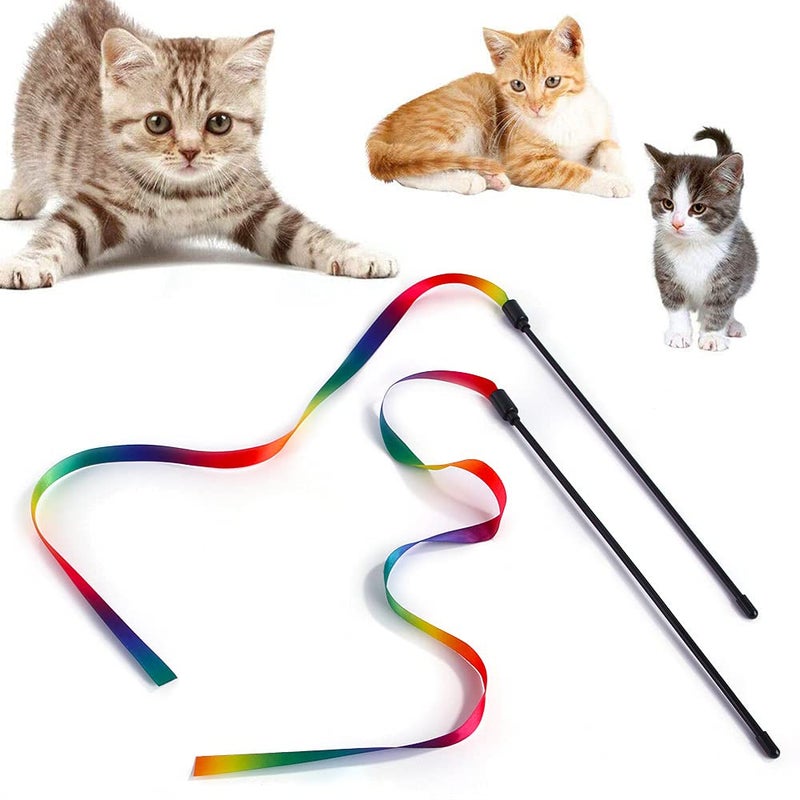 Qpets® ® 2 Pcs Cat Rainbow Wand Toys,Satin & Elastic Teaser for Kittens & Adult Cats - Indoor Exercise, Fun Games, Stress Relief - Image 1