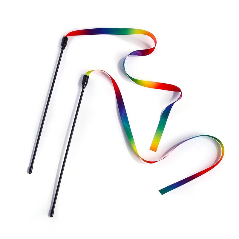 Qpets® ® 2 Pcs Cat Rainbow Wand Toys,Satin & Elastic Teaser for Kittens & Adult Cats - Indoor Exercise, Fun Games, Stress Relief - Image 4