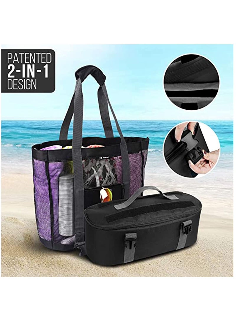 KASTWAVE - Mesh Beach Tote Bag with Detachable Beach Cooler - Max Capacity 34l 150lbs Ultra Durable for Women, 600D Polyester, Mesh Lining, Zipper Closure, Pvc, Party, Odor-free, Durable Design - Image 1