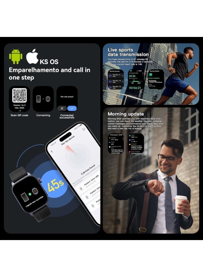 Kieslect Ks 3 Smart Watch, 2.1" AMOLED HD Display, Built-in GPS, Bluetooth Call, 150 Sport Modes, 5ATM Waterproof, Black - Image 2