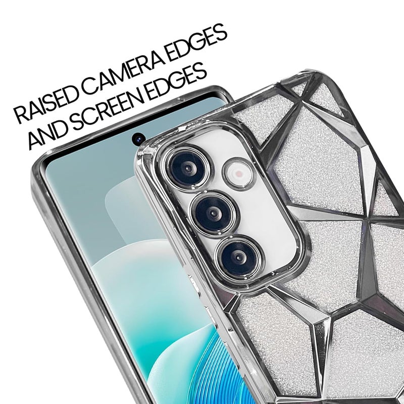 VONZEE Gradient Glitter Case for Samsung S24 FE, Luxury Electroplated 3D Cube, Diamond Bling Shiny Soft TPU Clear Shockproof Women Girls Protective Phone Cover (Silver) - Image 4