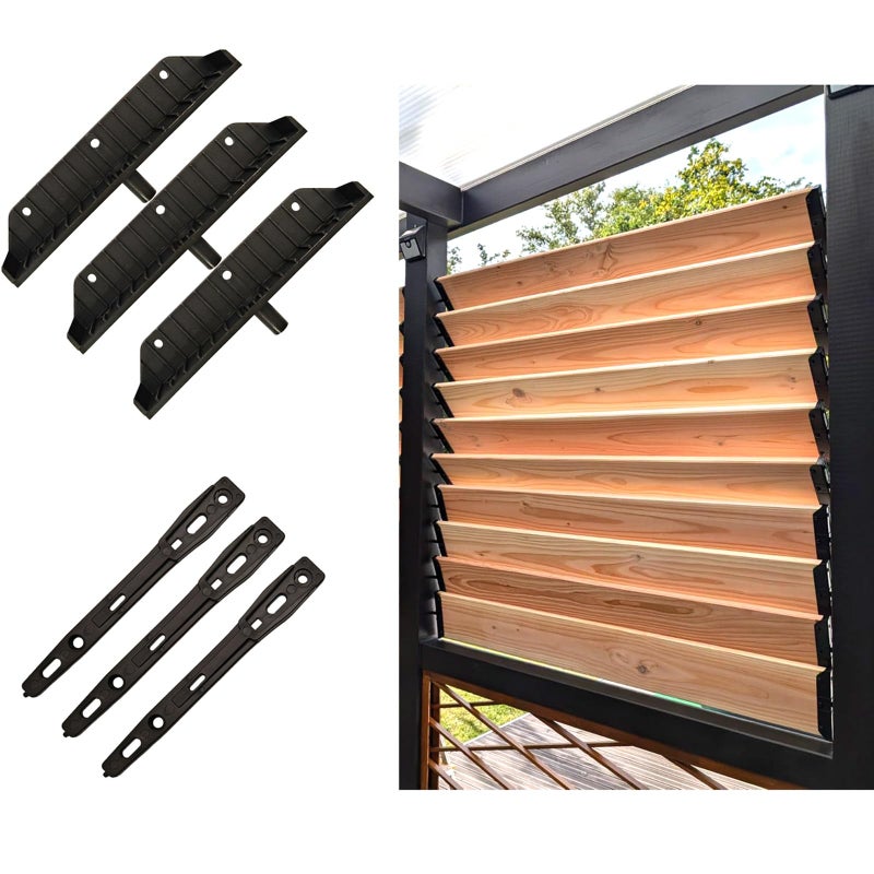 Explranltec Louver Bracket Kit, Deck Sunblind System, Shutters Hardware System for Windows Garden, Complete Kit up to 22 Boards (48'') Black 2 Pack - Image 1
