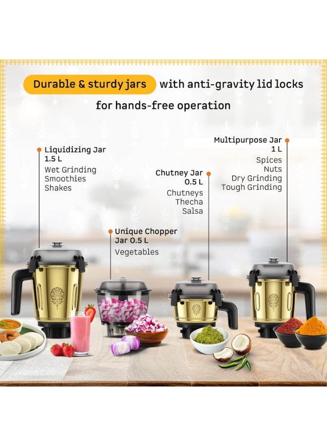 Atomberg Zenova Special Edition Mixer Grinder | Unique Coarse Mode for Silbatta-like Texture | BLDC Motor | Safety Features | 4 Jars including Chopper| Hands-Free Operation| Heritage Brass Pearl White - Image 2