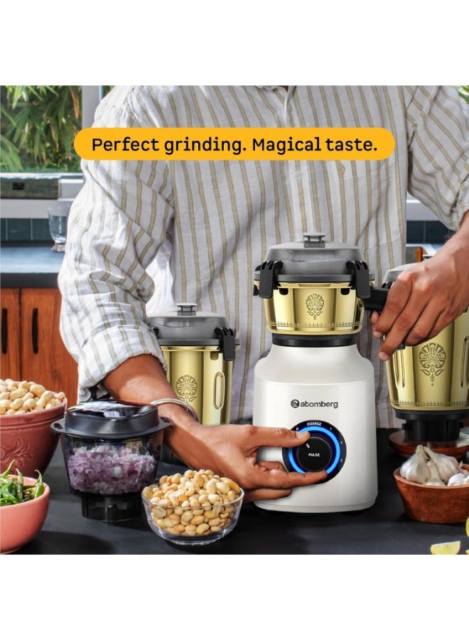 Atomberg Zenova Special Edition Mixer Grinder | Unique Coarse Mode for Silbatta-like Texture | BLDC Motor | Safety Features | 4 Jars including Chopper| Hands-Free Operation| Heritage Brass Pearl White - Image 4