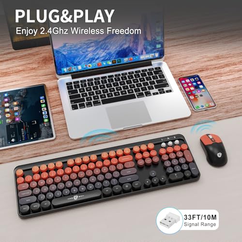 FOPETT Wireless Keyboard and Mouse Combo, 104 Keys Full-Sized 2.4 GHz Round Keycap Colorful Keyboards, USB Receiver Plug and Play, for Windows, Mac, PC, Laptop, Desktop (BlackOrange) - Image 4