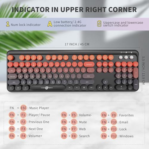 FOPETT Wireless Keyboard and Mouse Combo, 104 Keys Full-Sized 2.4 GHz Round Keycap Colorful Keyboards, USB Receiver Plug and Play, for Windows, Mac, PC, Laptop, Desktop (BlackOrange) - Image 2