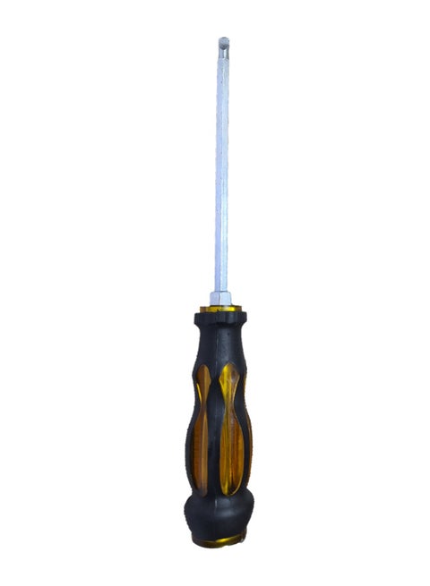 2 in 1 screwdriver with two different shaped magnetic heads, attached to the bottom with a piece of metal that acts as a hammer , multi-use