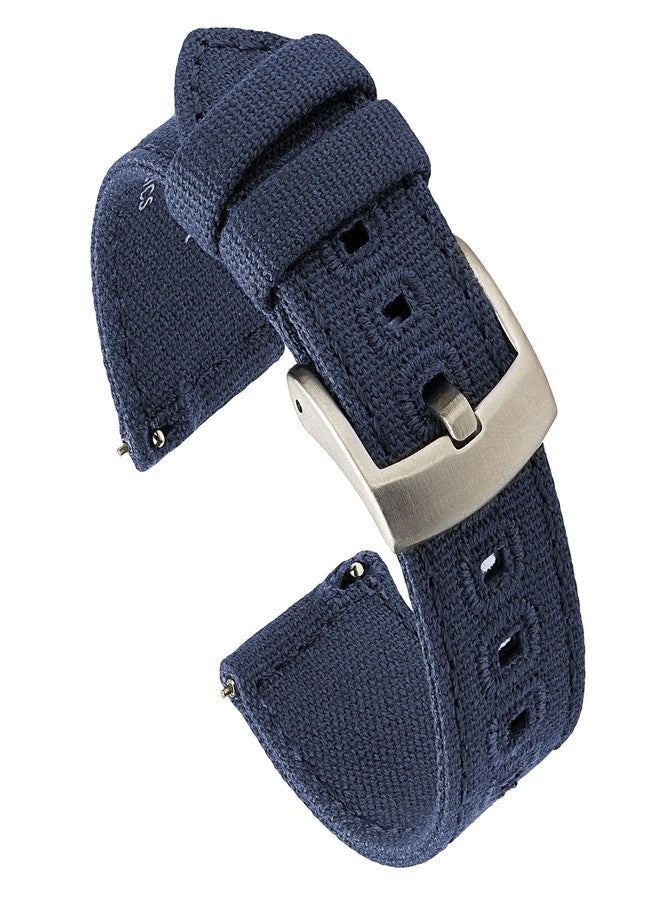 Benchmark Basics Quick Release Canvas Watch Strap - Woven Cotton Fabric Watch Bands for Men & Women - Choice of Color & Width - 20mm or 22mm (22mm, Navy Blue)