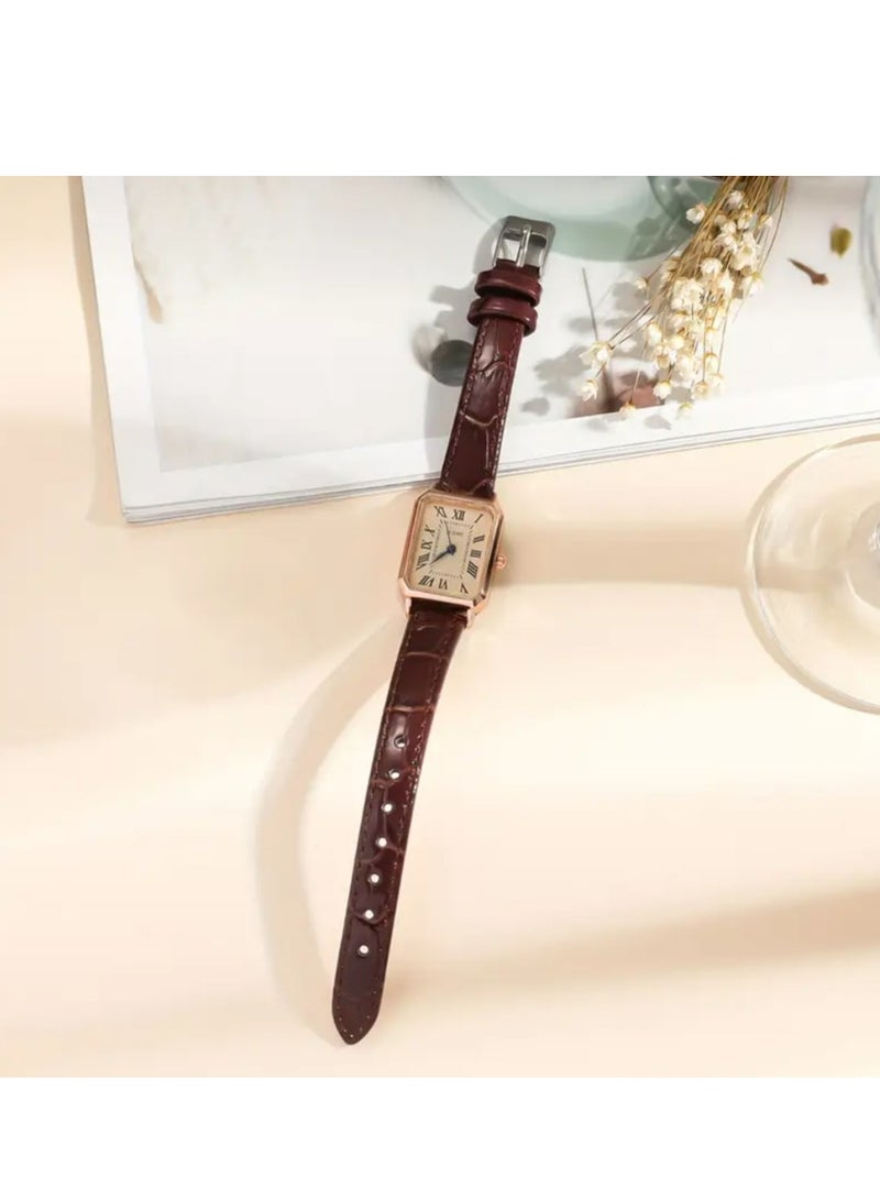 JUSMI Casual Rectangle Pointer Quartz Watch Rome Fashion Analog Retro PU Leather Wrist Watch For Women Female - Image 3