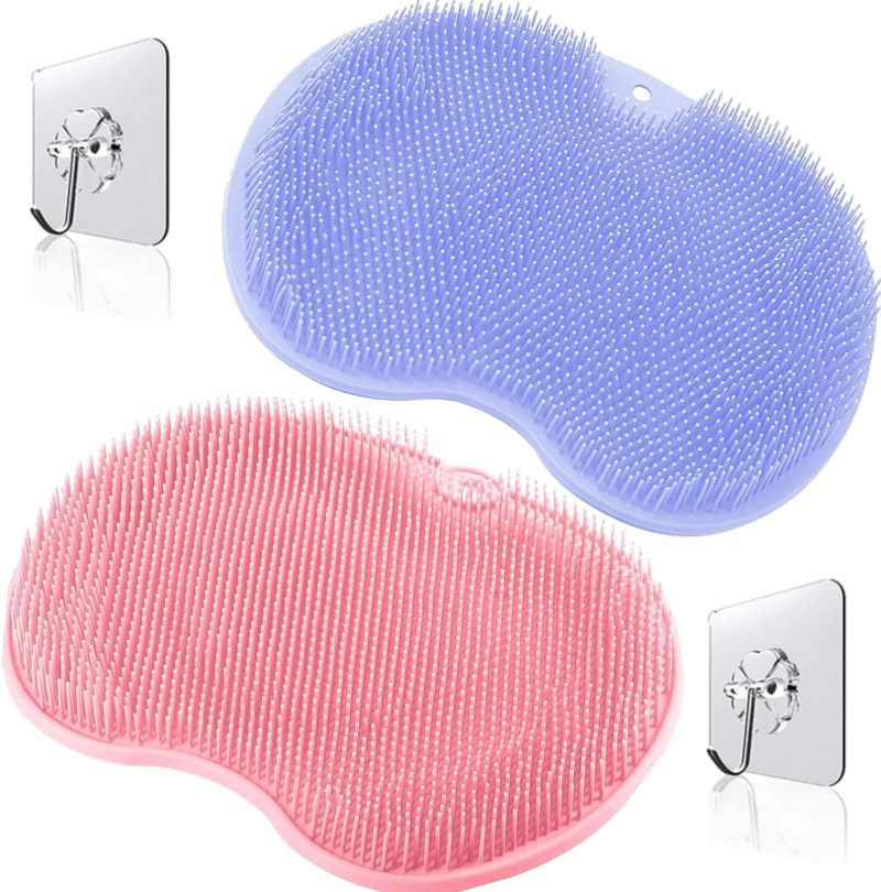 Shower Foot Scrubber Mat: 11.8 X 9 X 1.1Inch Pink + Blue, Over 1000 Massage Bristles - Multi-Functional Back & Foot Cleansing, Non-Slip Suction Cups for Home Shower, Athletes, Kids, Elders - Image 2
