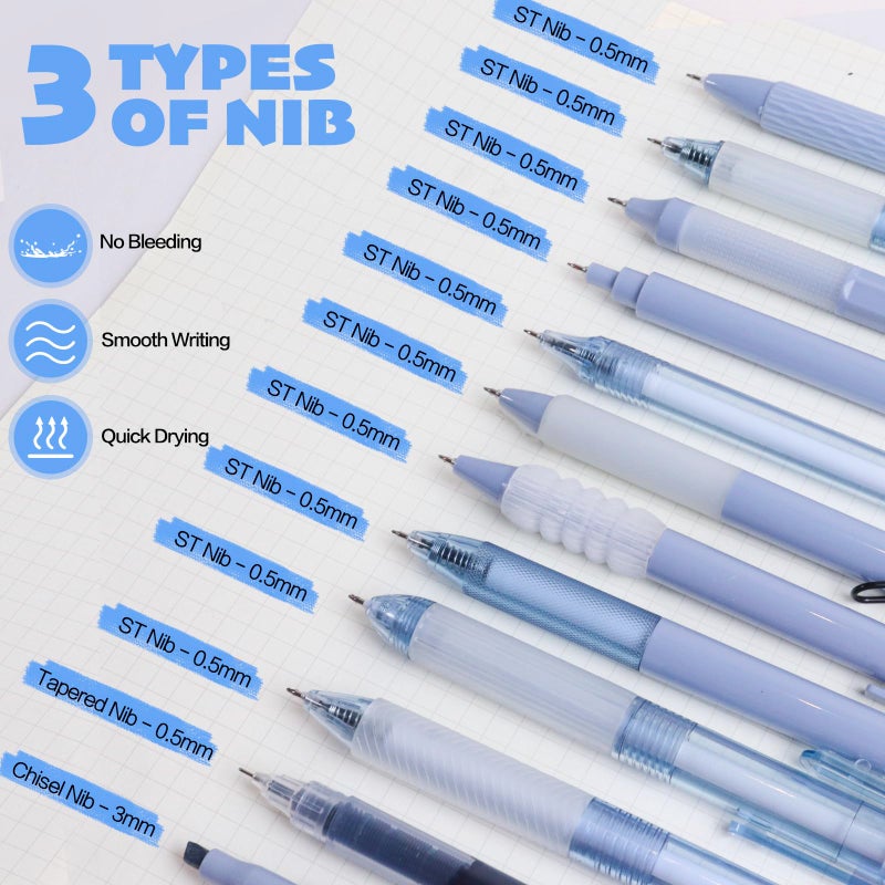 Tetragonal tree 12Pcs Gel Pens Set, 11 Black Ink Pens, 1 Highlighter, Retractable 0.5mm Fine Point Pens for Office School (Navy Blue) - Image 2