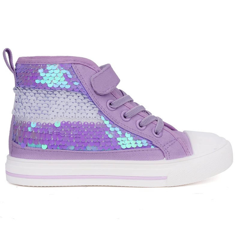 Toandon Girls Kids Canvas Shoes Sneakers for Color Change Flipping Sequins Glitter Sparkle Glimmer High Top Adjustable Hook Loop Straps Velcro Non Slip Lightweight Walking Purple Size 3 - Image 2