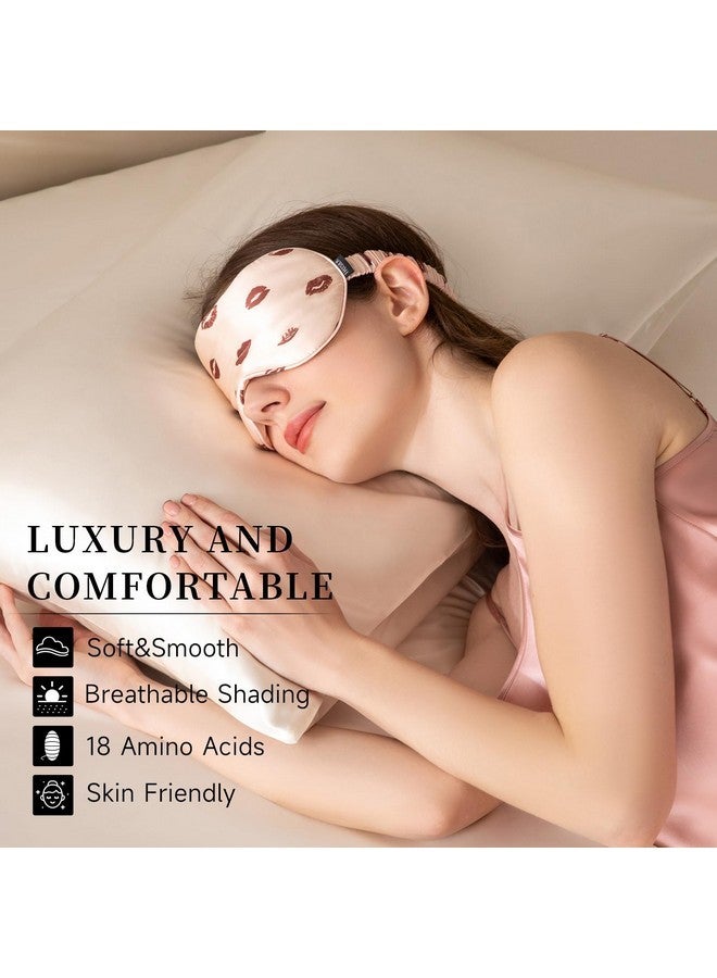 THXSILK Sleep Mask 100% 19 Momme Pure Mulberry Silk Super Smooth Cooling Decorative Sleep Eye Mask Blackout Eye Cover with Wide Head Strap, Sexy-Lip-Pink - Image 4