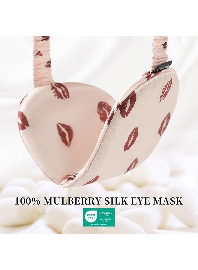 THXSILK Sleep Mask 100% 19 Momme Pure Mulberry Silk Super Smooth Cooling Decorative Sleep Eye Mask Blackout Eye Cover with Wide Head Strap, Sexy-Lip-Pink - Image 2