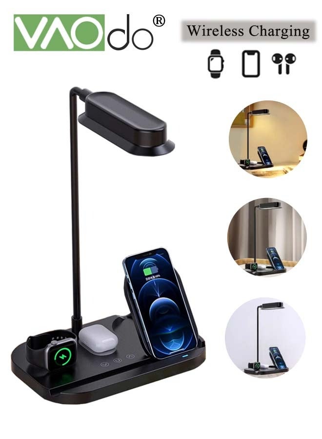 VAOdo LED Multi-Function Desk Lamp Three Color Temperatures Smart Touch Switch Wireless Charging Mobile Phone Earphone Desk Lamp  - Image 1