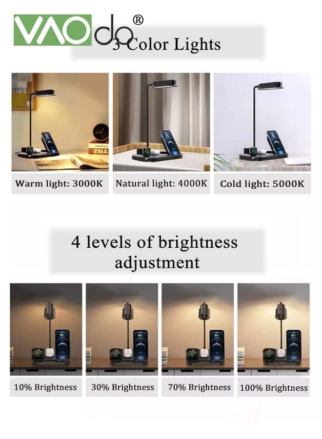 VAOdo LED Multi-Function Desk Lamp Three Color Temperatures Smart Touch Switch Wireless Charging Mobile Phone Earphone Desk Lamp  - Image 4