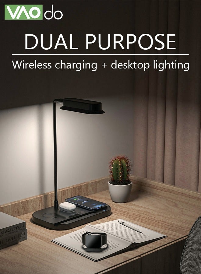 VAOdo LED Multi-Function Desk Lamp Three Color Temperatures Smart Touch Switch Wireless Charging Mobile Phone Earphone Desk Lamp  - Image 2
