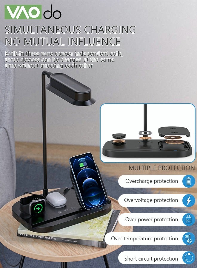 VAOdo LED Multi-Function Desk Lamp Three Color Temperatures Smart Touch Switch Wireless Charging Mobile Phone Earphone Desk Lamp  - Image 5